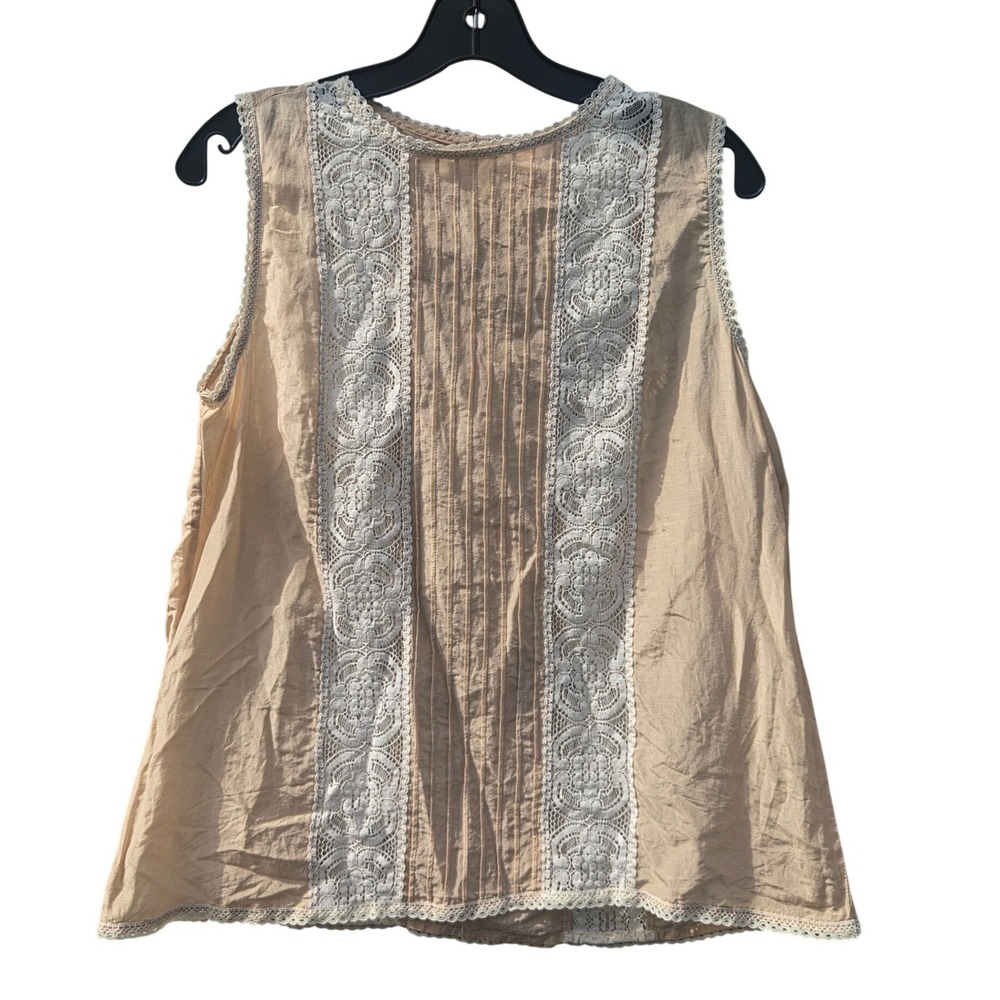 Sundance Romantic Poet Ren Faire Boho Silk Lace Pintuck Sleeveless Top Medium